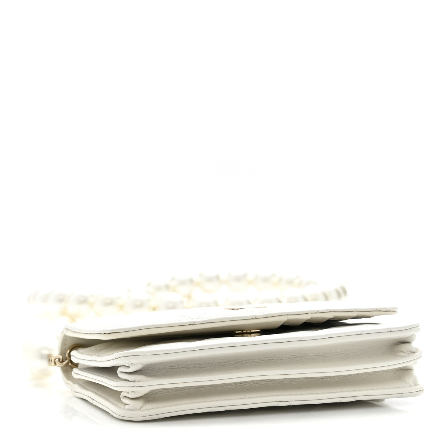 Calfskin Quilted Mini Maxi Pearls Wallet On Chain WOC White