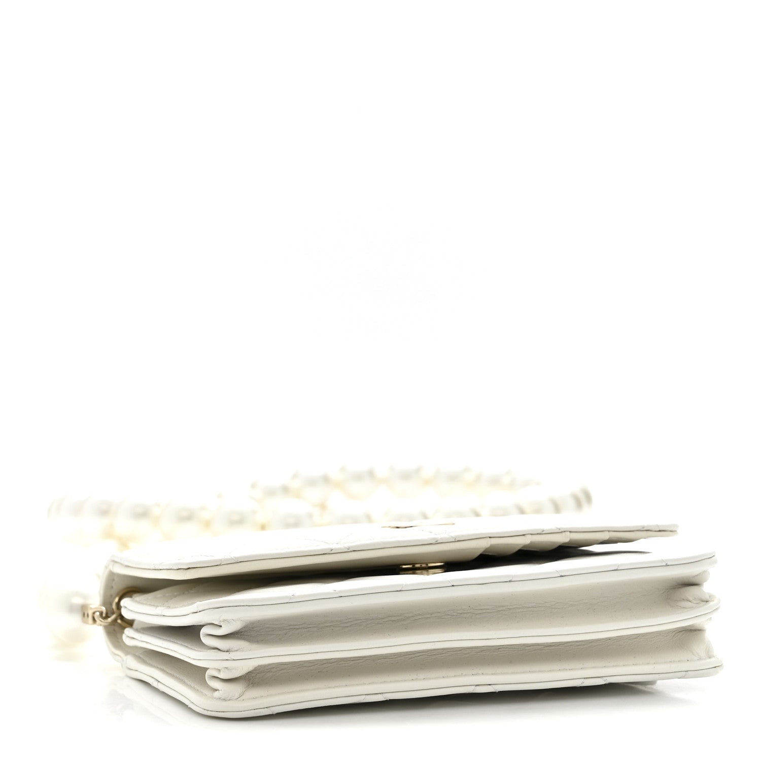 Chanel Calfskin Quilted Mini Maxi Pearls Wallet On Chain WOC White 4 of 12