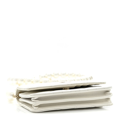 Chanel Calfskin Quilted Mini Maxi Pearls Wallet On Chain WOC White 4 of 12