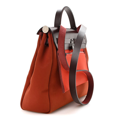 Hermes Military Toile Vache Hunter Tri-Color Herbag Zip Retourne 31 PM Rouge H Cuirve Orange Mecano 4 of 11