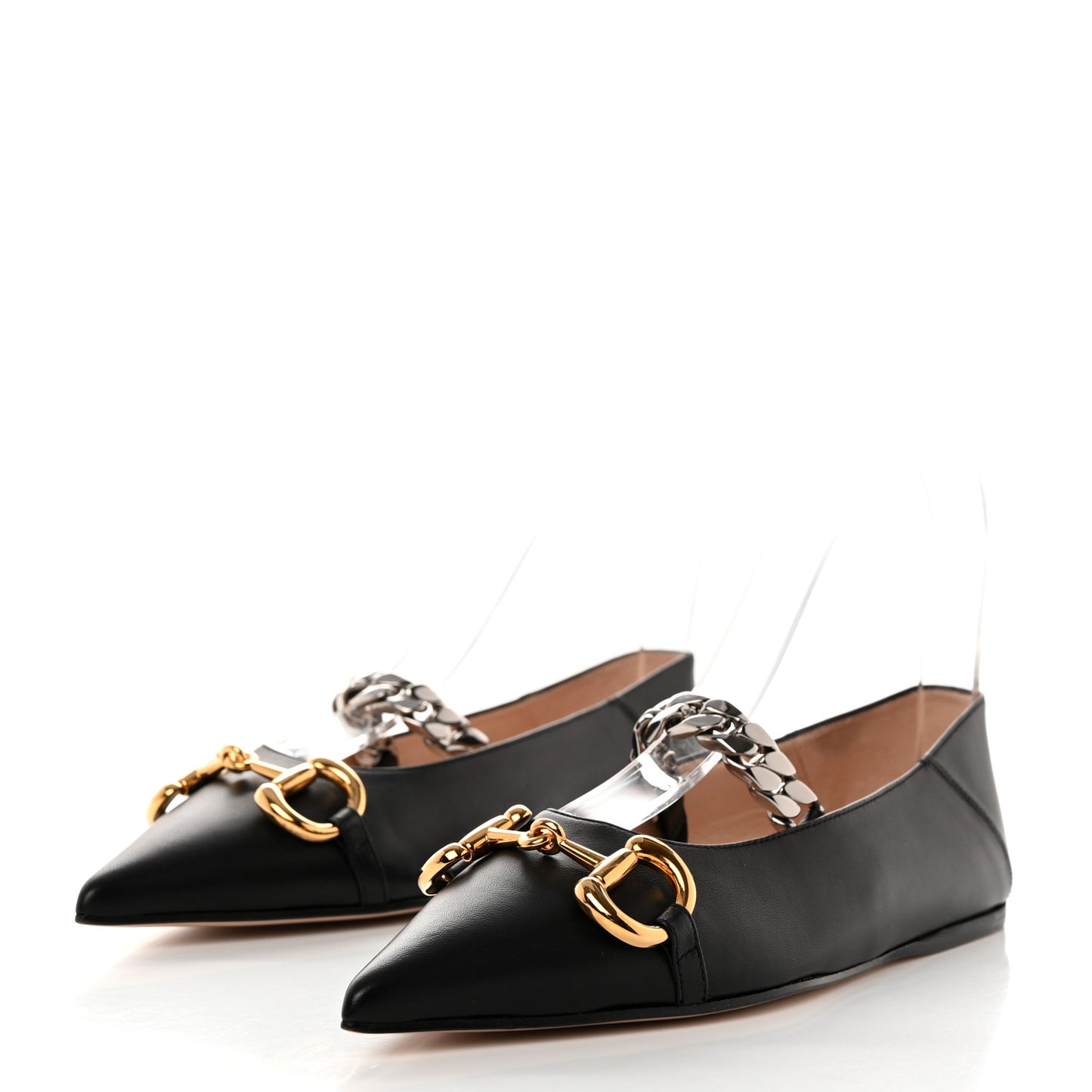 Nappa Lumiere Deva Horsebit Chain Embellished Flats 37 Black
