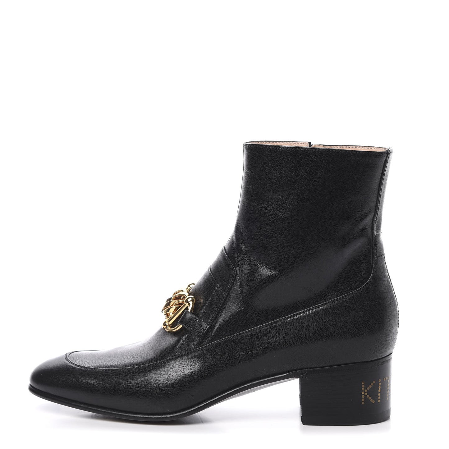 Goatskin Kitten Chain Horsebit Ankle Boots 42 Black