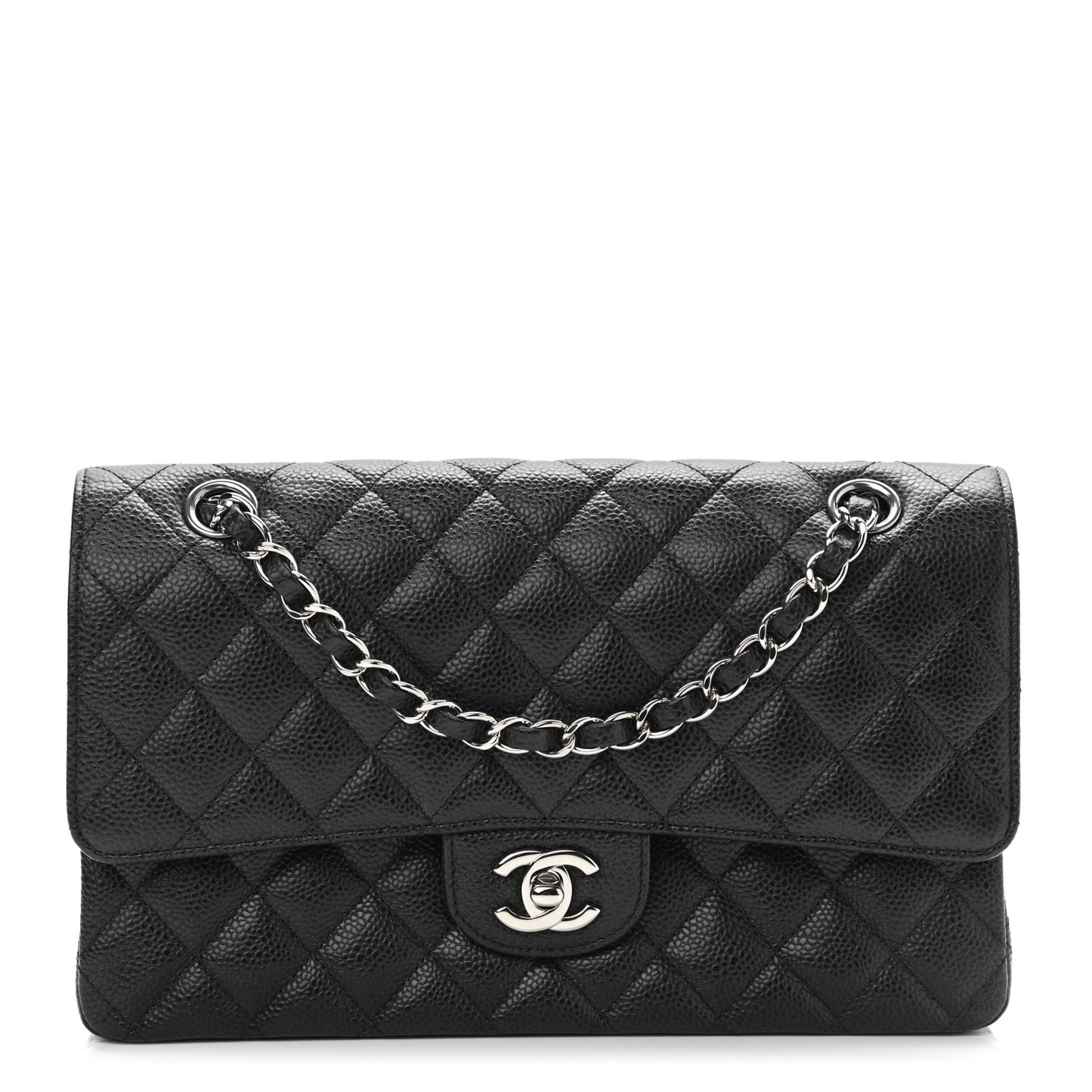 Caviar Quilted Medium Double Flap Black