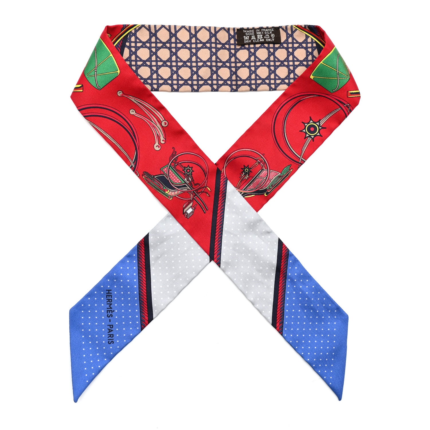 Hermes Silk Les Voitures A Transformation Twilly Rouge Bleu Gris 1 of 4
