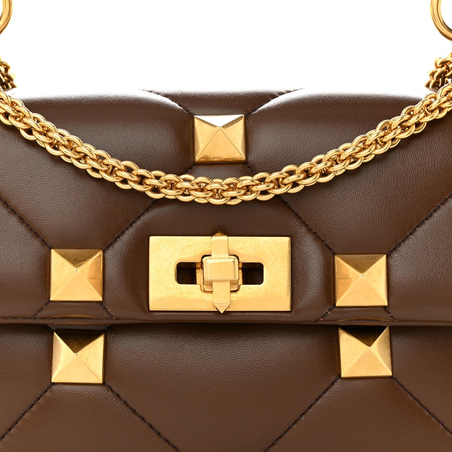 Nappa Roman Stud Shoulder Bag Teak Brown