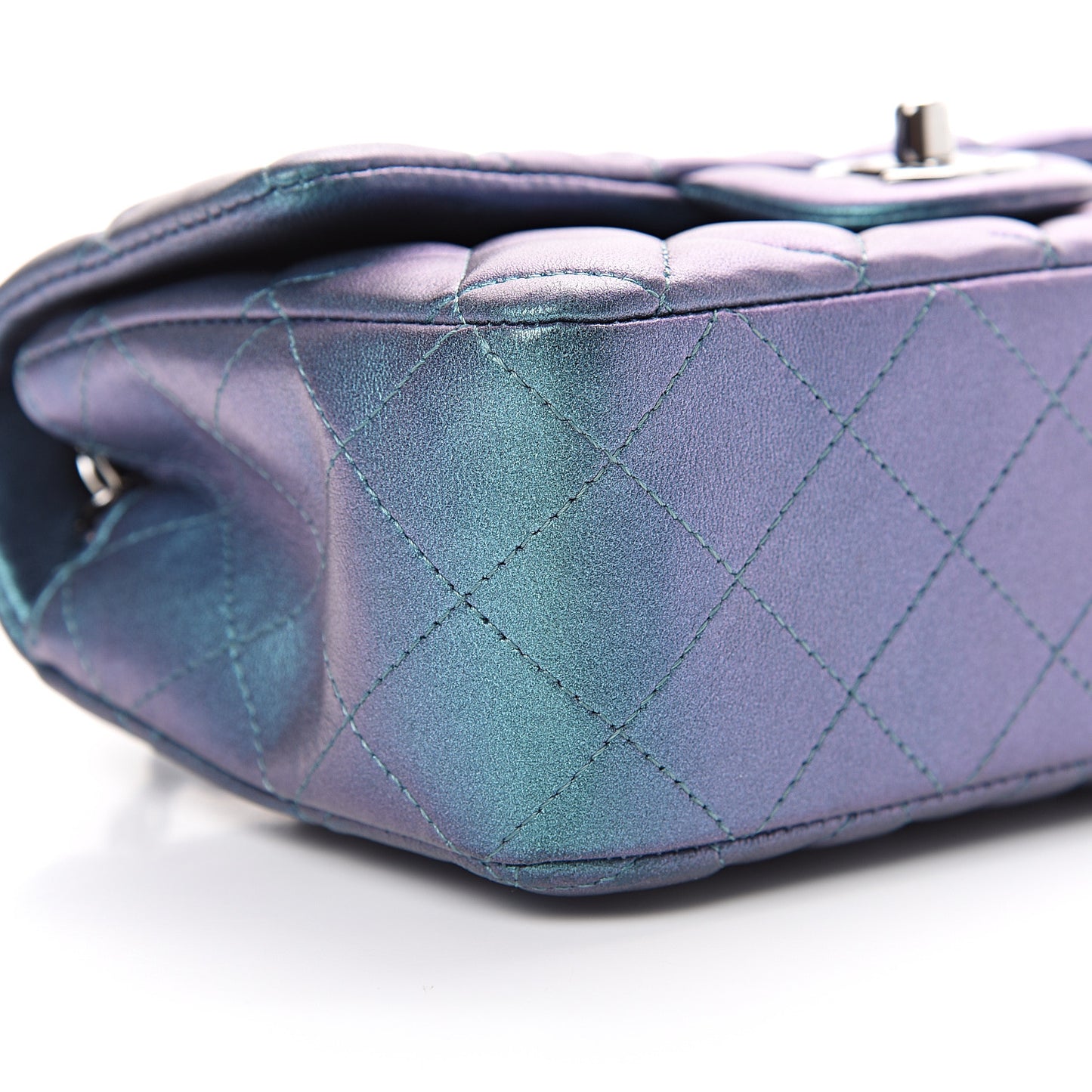 Iridescent Lambskin Quilted Mini Rectangular Flap Turquoise