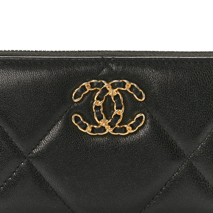 Chanel Shiny Goatskin Quilted Chanel 19 Long Zipped Around Wallet Black 8 of 9