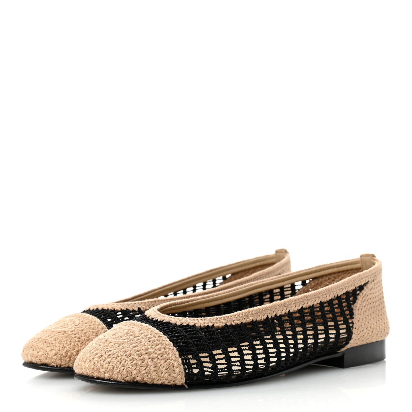 Raffia Cap Toe Ballerina Flats 39.5 Black Beige