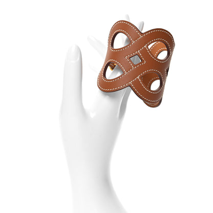 Hermes Calfskin Entrelacs Cuff Bracelet T2 Gold 2 of 7