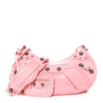 Balenciaga Extra Supple Calfskin Crocodile Embossed Small Le Cagole Shoulder Bag Sweet Pink 1 of 12