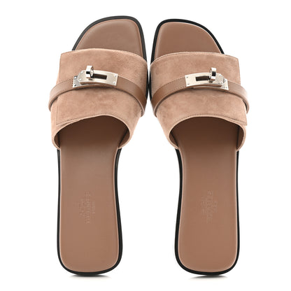 Hermes Suede Goatskin Giulia Sandals 38 Rose Perle 2 of 10