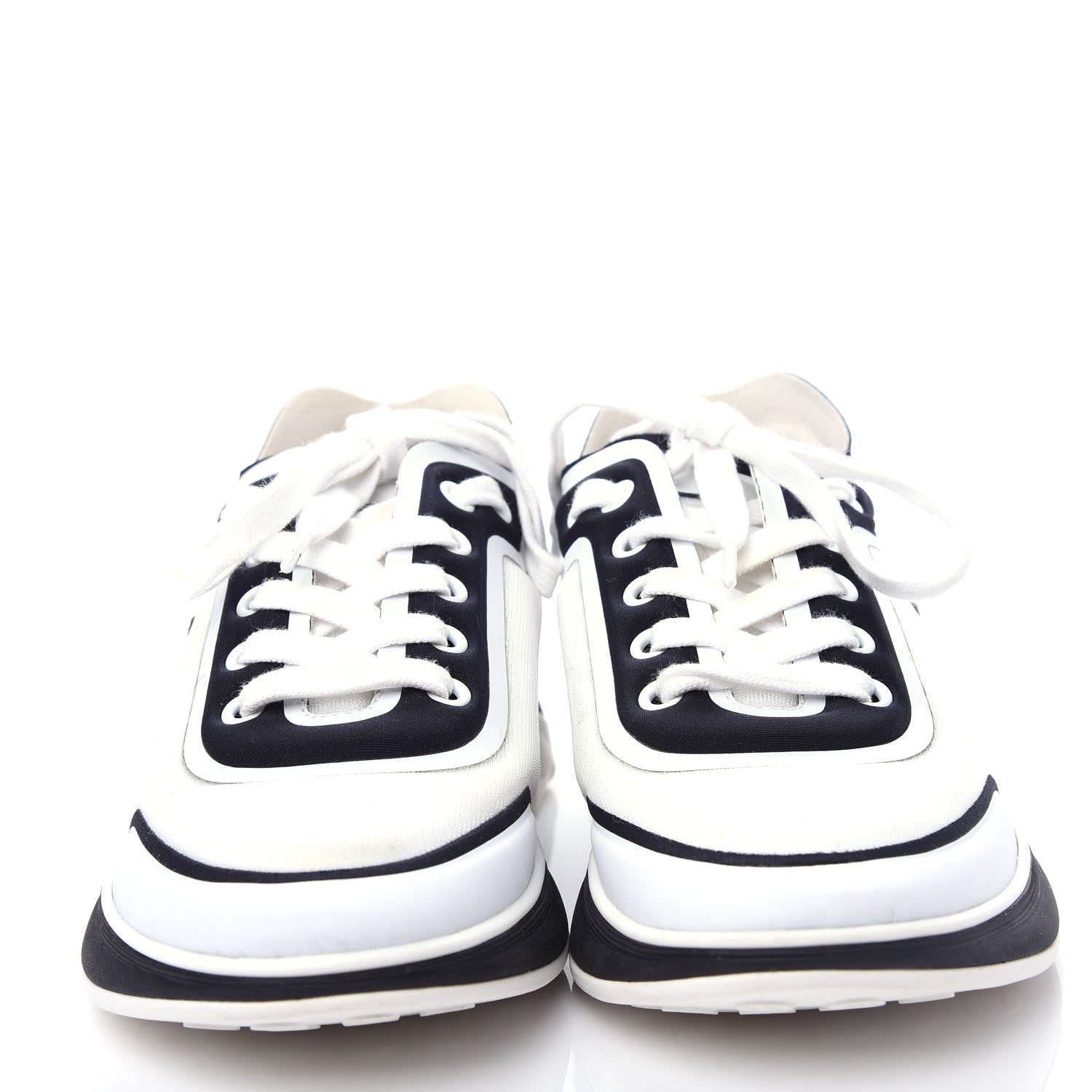 Chanel Lycra Womens CC Sneakers 36.5 White Black 5 of 11