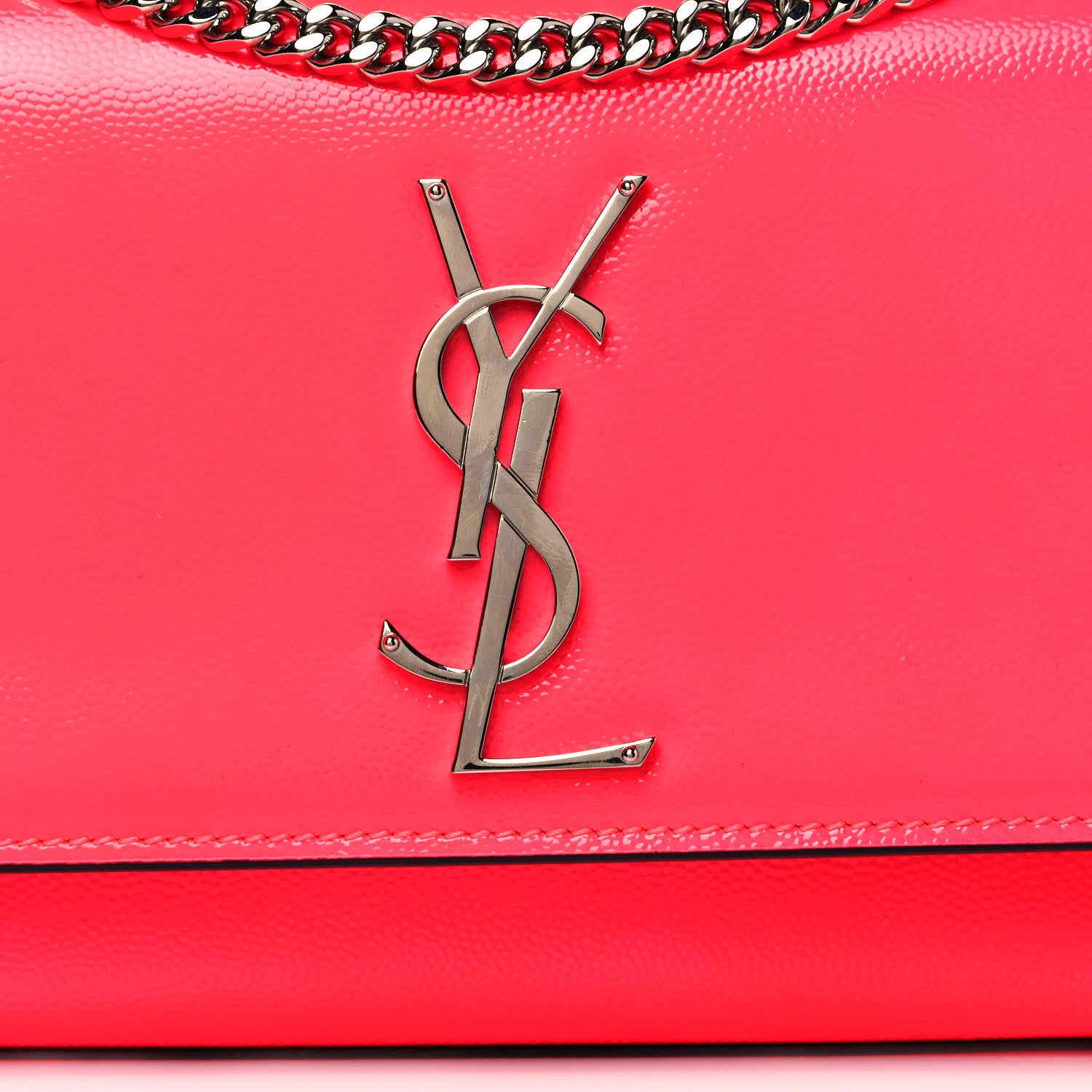 Saint Laurent Patent Grain de Poudre Small Monogram Kate Satchel Neon Pink 7 of 9
