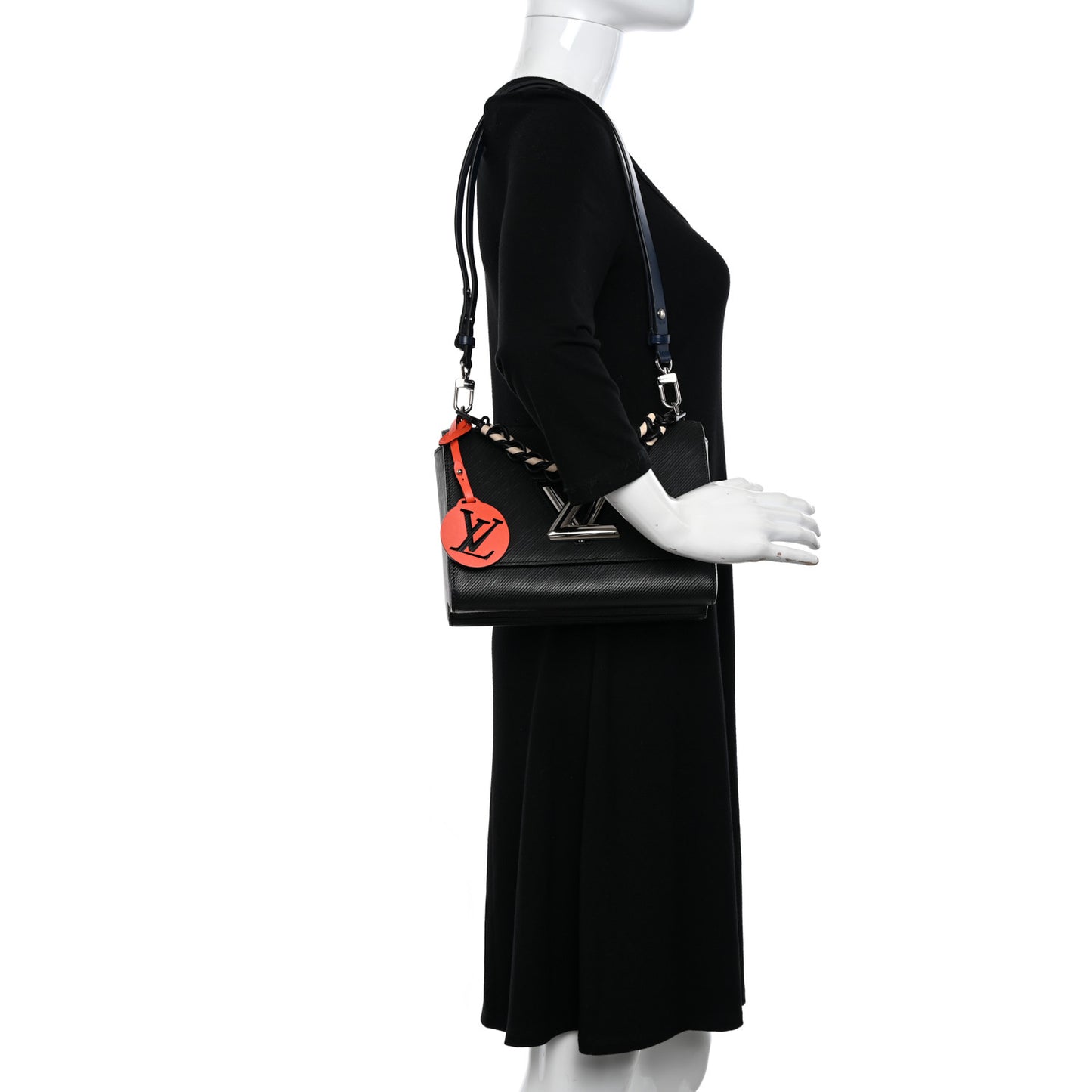 Epi Twist Braided Strap Shoulder Bag MM Black Orange Fluo Cobalt