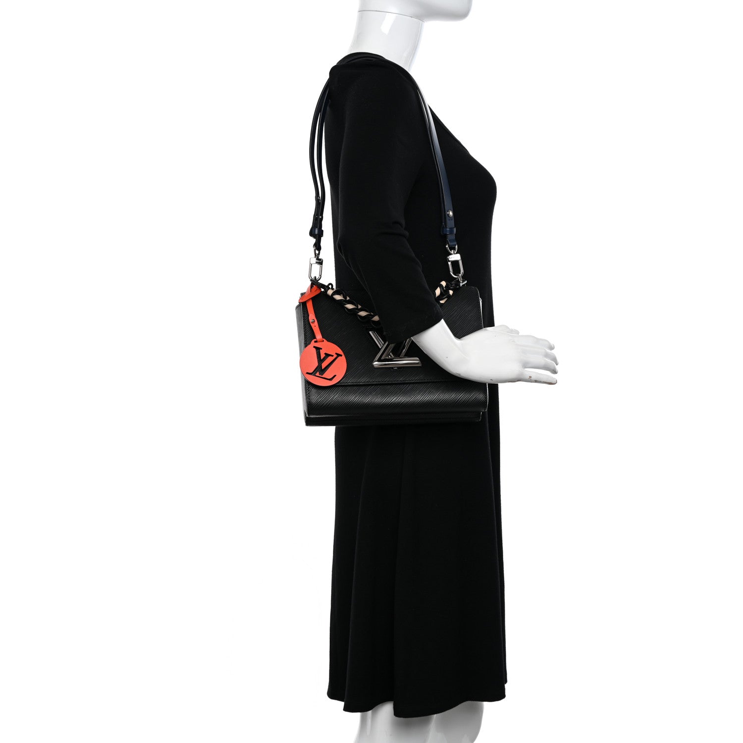 Louis Vuitton Epi Twist Braided Strap Shoulder Bag MM Black Orange Fluo Cobalt 2 of 9