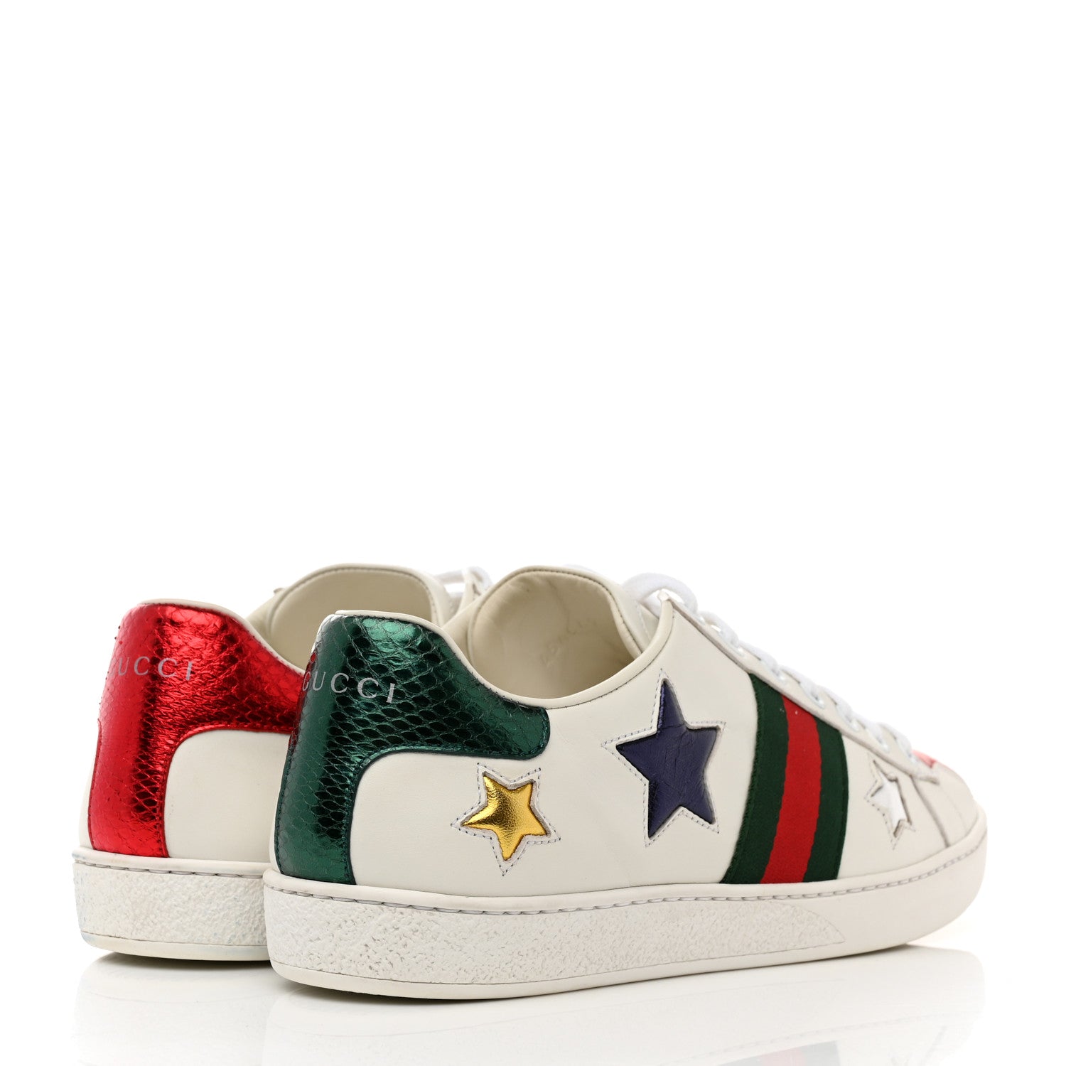Gucci Calfskin Ayers Web Star Embroidered Womens Ace Sneakers 39 White Multi 4 of 9