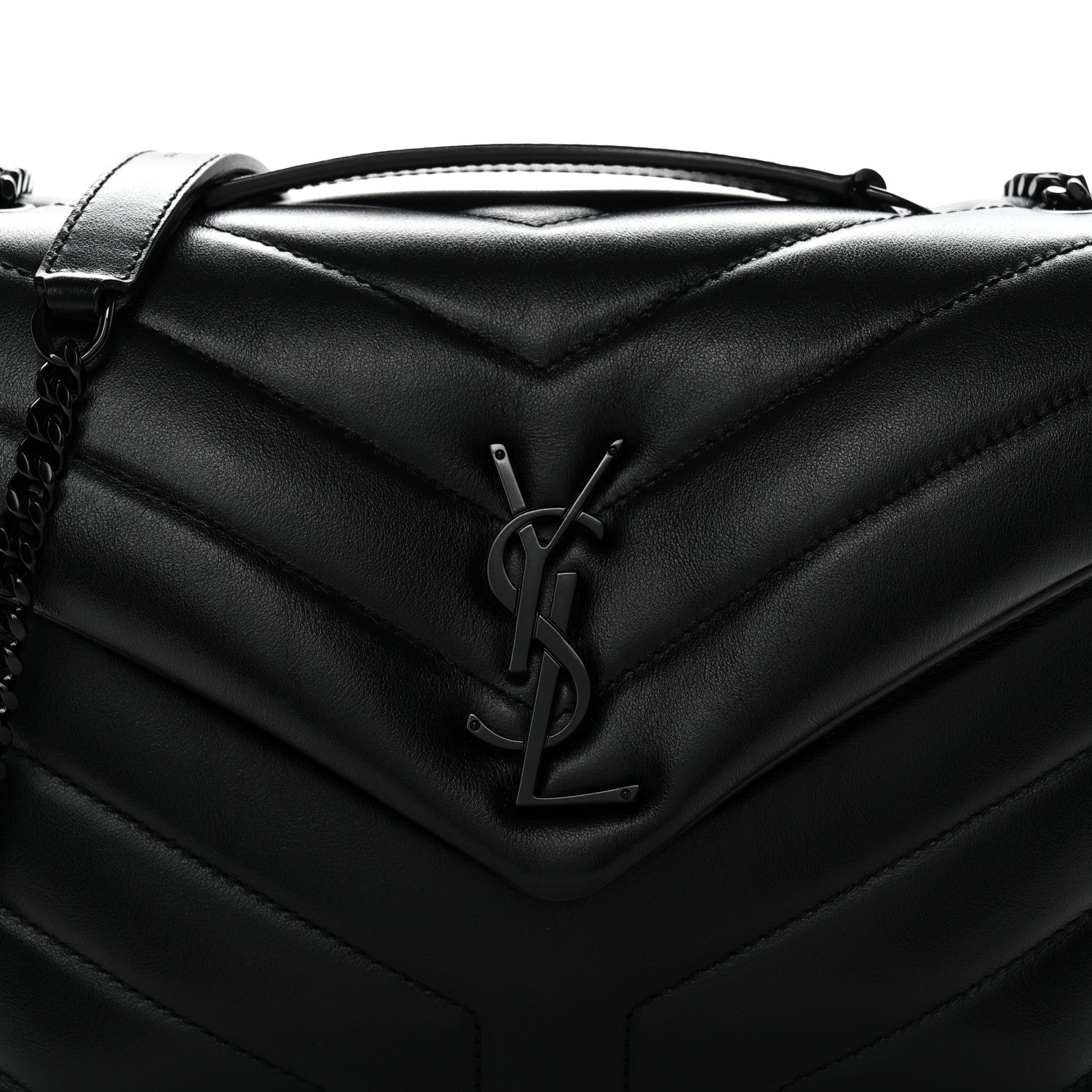 Saint Laurent Calfskin Y Quilted Monogram Monochrome Small Loulou Chain Satchel Black Black 8 of 10