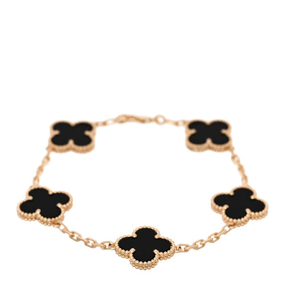 Van Cleef & Arpels 18K Yellow Gold Black Onyx 5 Motifs Vintage Alhambra Bracelet 1 of 5