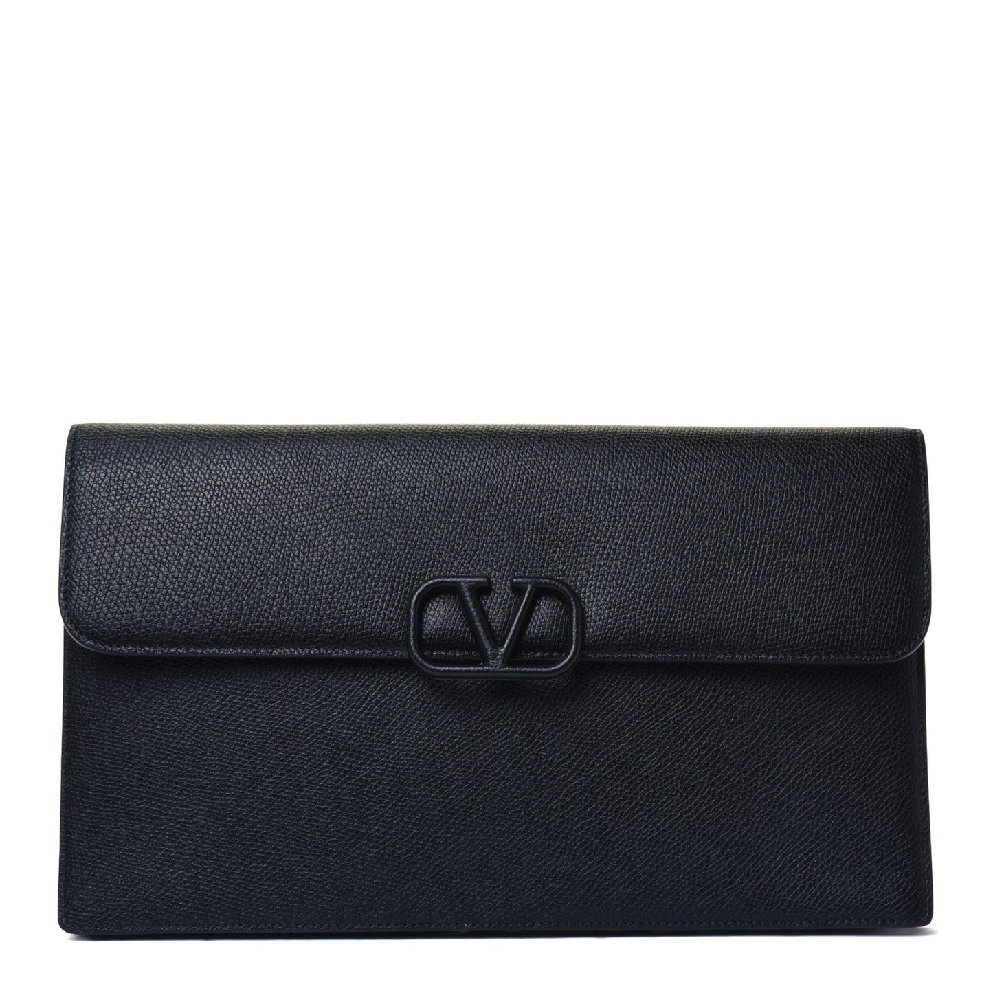 Grained Calfskin Large Vlogo Clutch Black