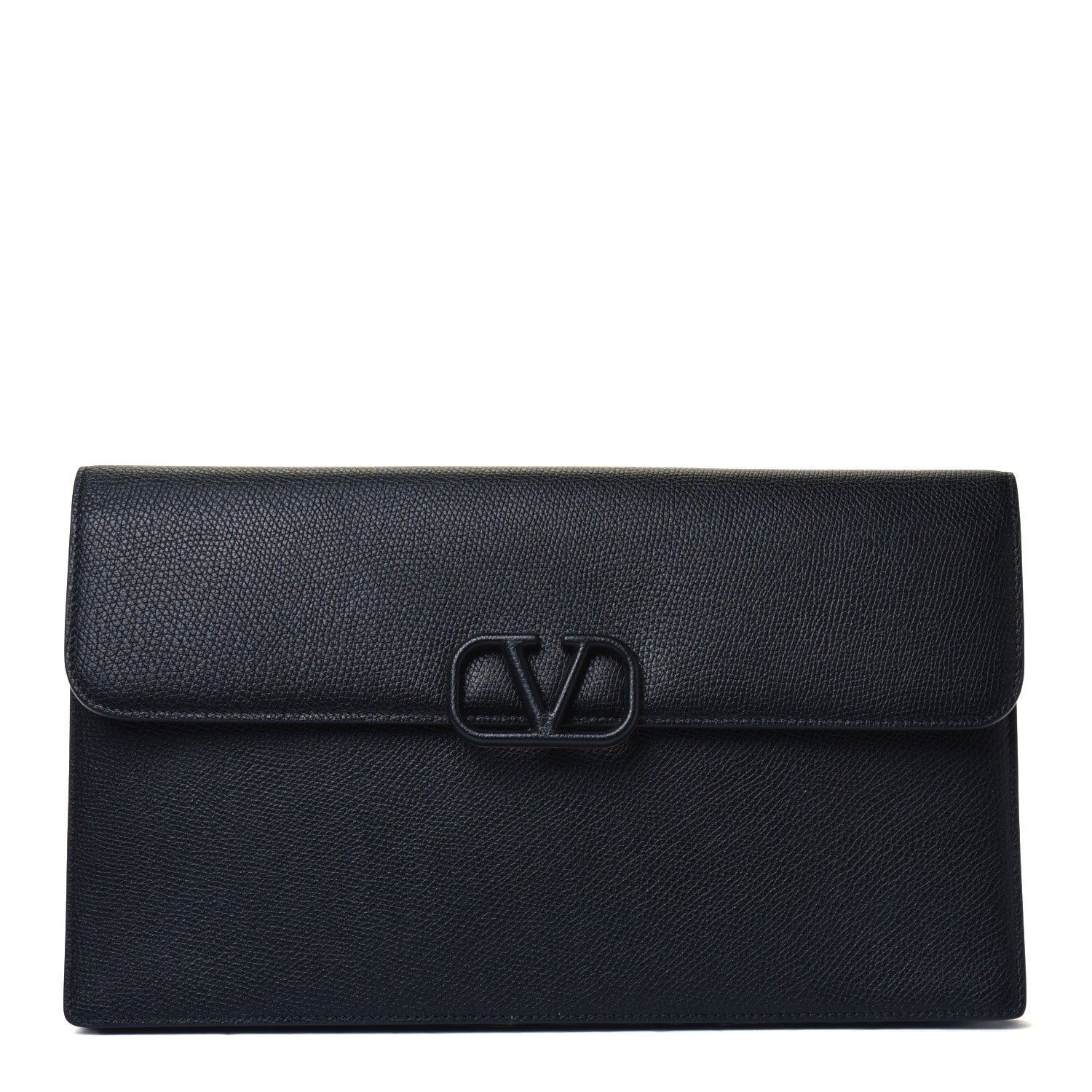 Valentino Garavani Grained Calfskin Large Vlogo Clutch Black 1 of 4