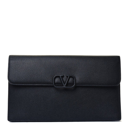 Valentino Garavani Grained Calfskin Large Vlogo Clutch Black 1 of 4
