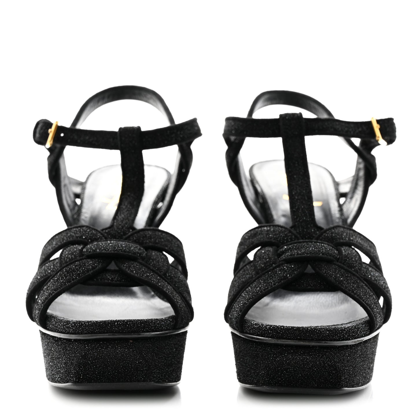 Glitter Effect Calfskin Tribute 75 Platform Sandals 36 Black