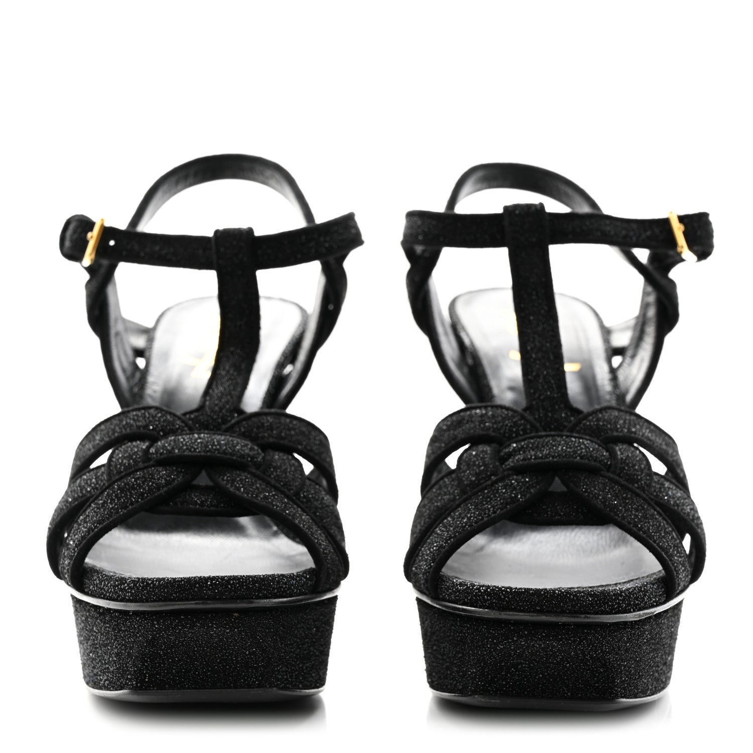 Saint Laurent Glitter Effect Calfskin Tribute 75 Platform Sandals 36 Black 2 of 10