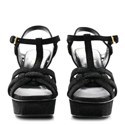 Saint Laurent Glitter Effect Calfskin Tribute 75 Platform Sandals 36 Black 2 of 10