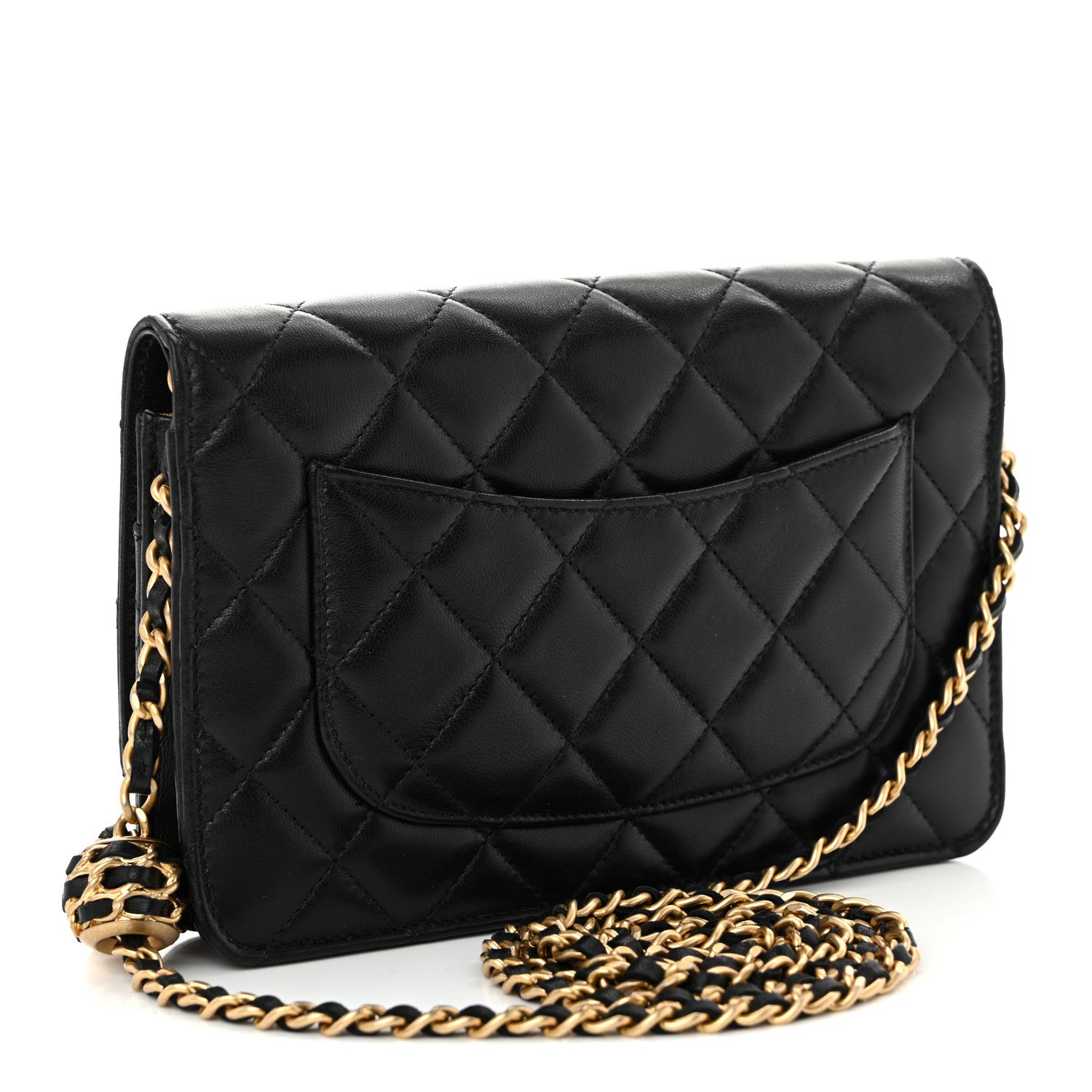 Chanel Lambskin Quilted CC Pearl Crush Wallet on Chain WOC Black 3 of 11
