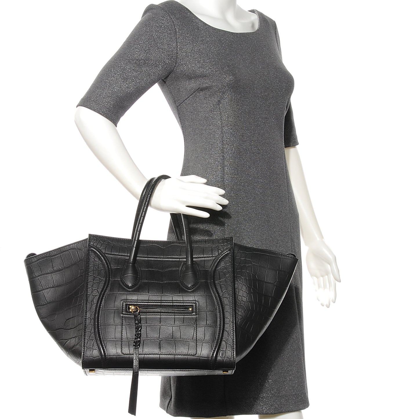 Crocodile Embossed Small Phantom Luggage Black