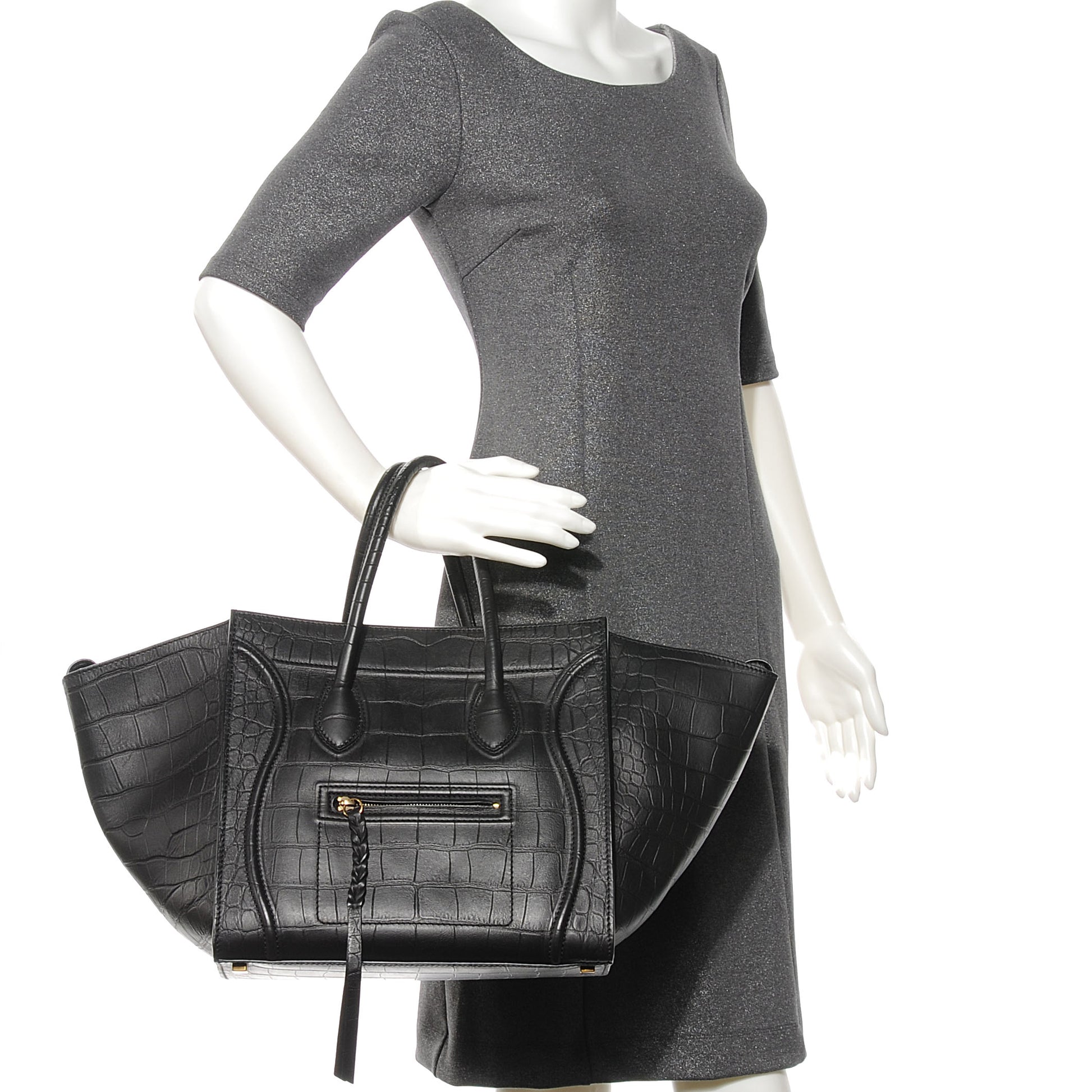 Celine Crocodile Embossed Small Phantom Luggage Black 2 of 7