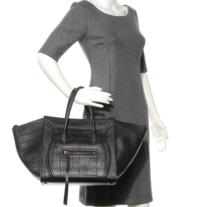 Celine Crocodile Embossed Small Phantom Luggage Black 2 of 7