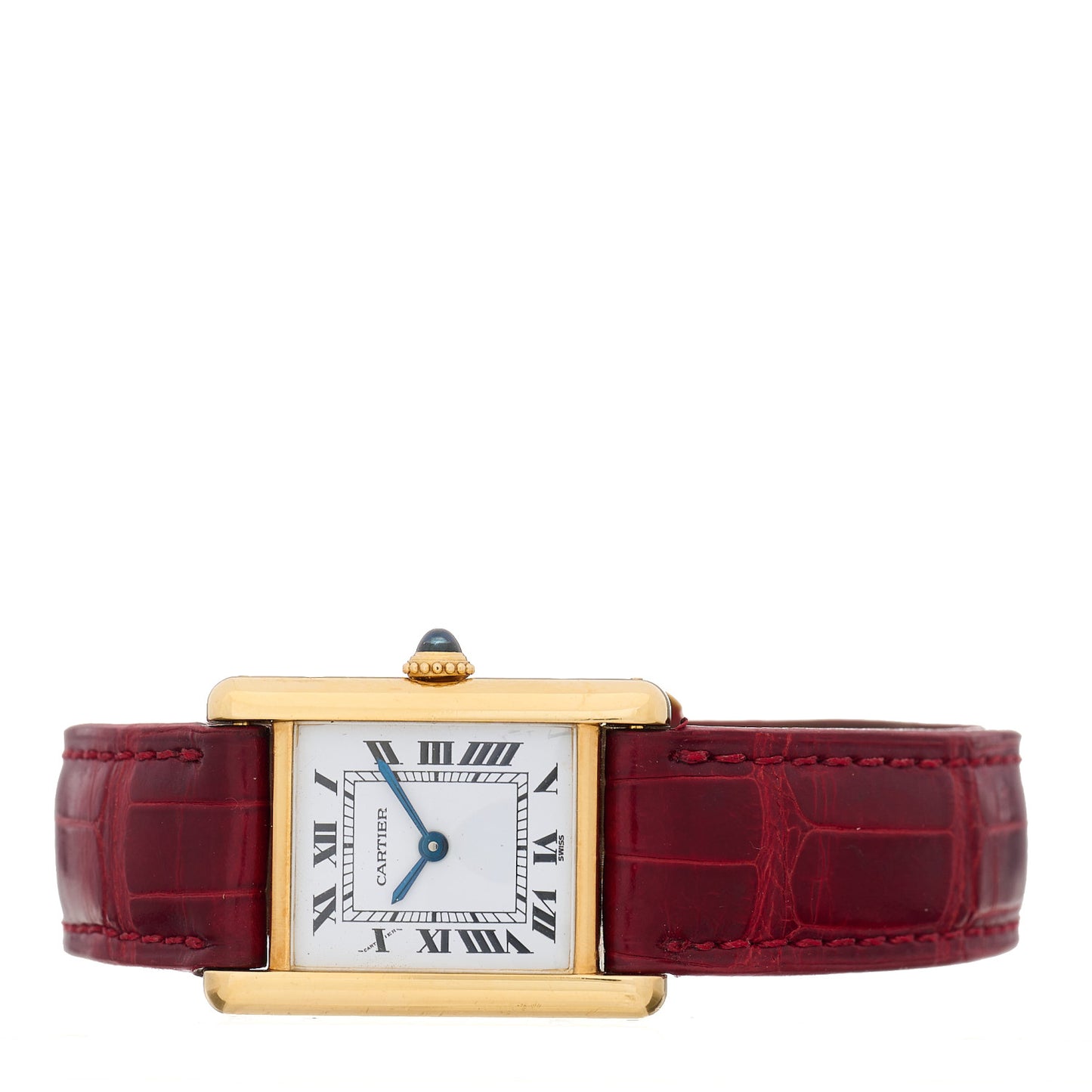 18K Yellow Gold Alligator 22mm Tank Louis Manual Winding Watch Red