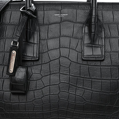 Saint Laurent Calfskin Crocodile Embossed Large Souple Sac De Jour Black 8 of 13