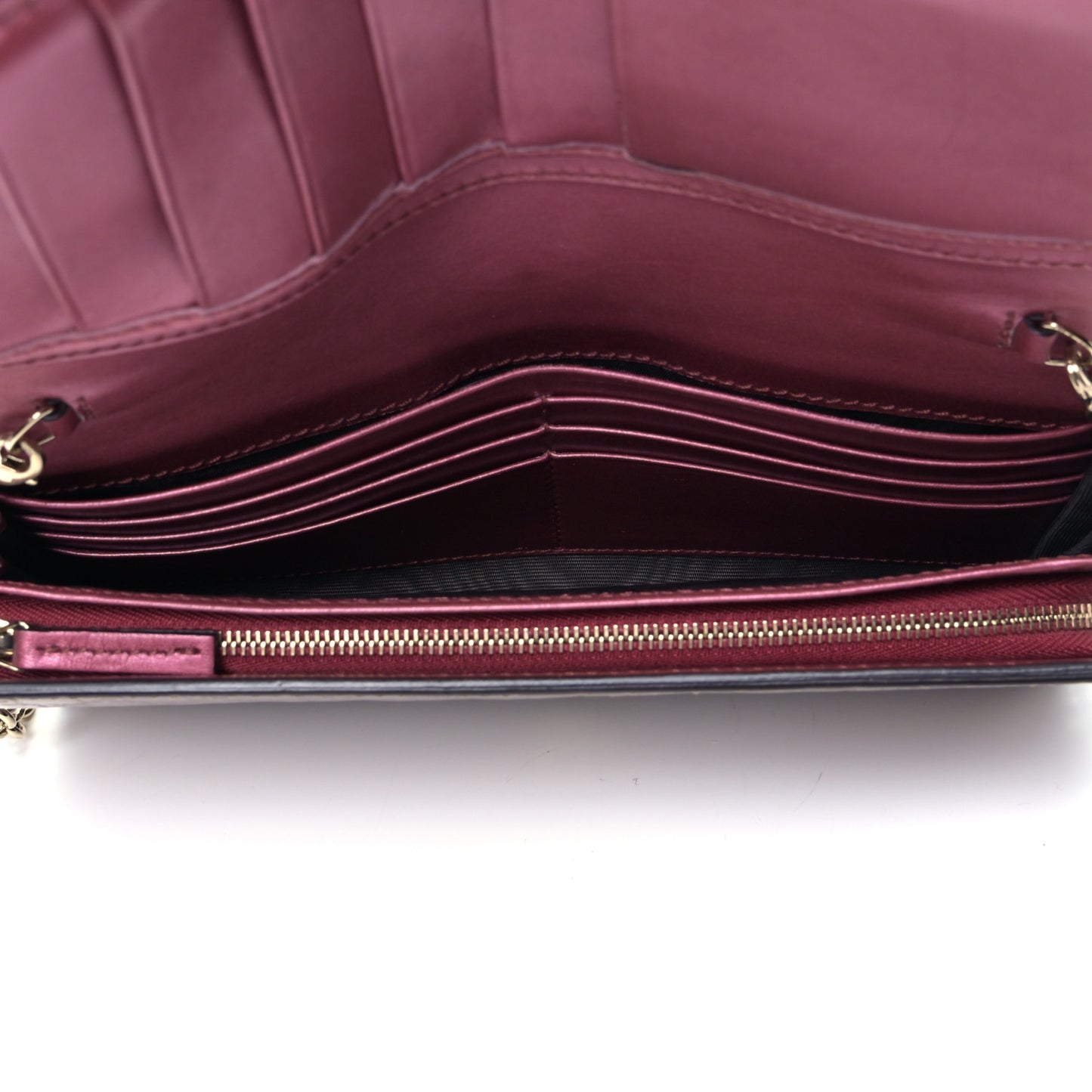 Metallic Microguccissima Signature Chain Wallet Bronze