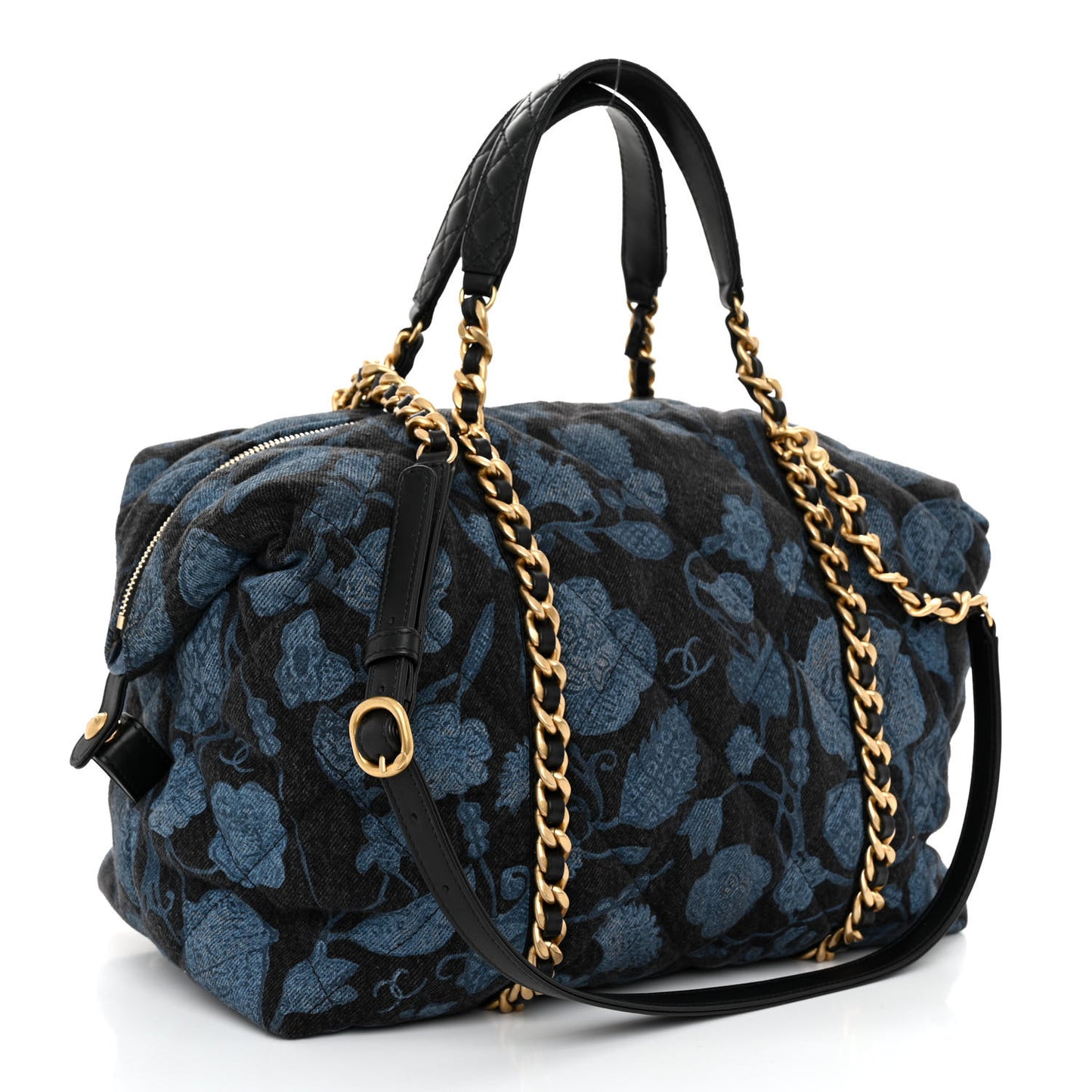 Denim Printed Destination Chenonceau Shoulder Bag Blue Black