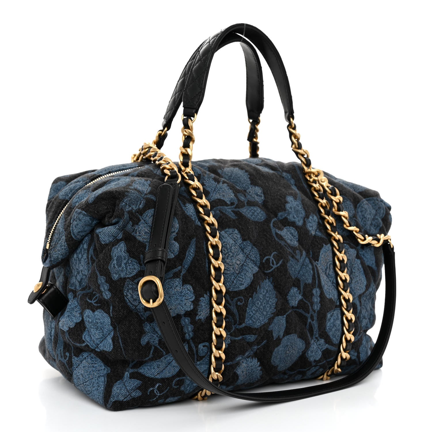 Chanel Denim Printed Destination Chenonceau Shoulder Bag Blue Black 3 of 10