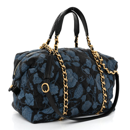 Chanel Denim Printed Destination Chenonceau Shoulder Bag Blue Black 3 of 10