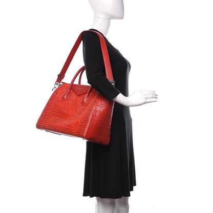 Givenchy Calfskin Crocodile Embossed Medium Antigona Red 2 of 17