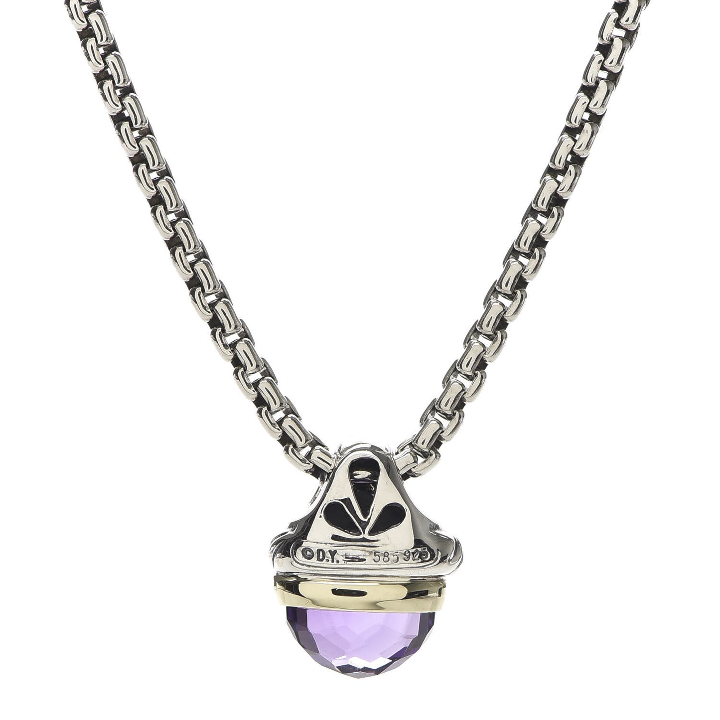Sterling Silver 14K Yellow Gold Amethyst 10mm Acorn Pendant Necklace