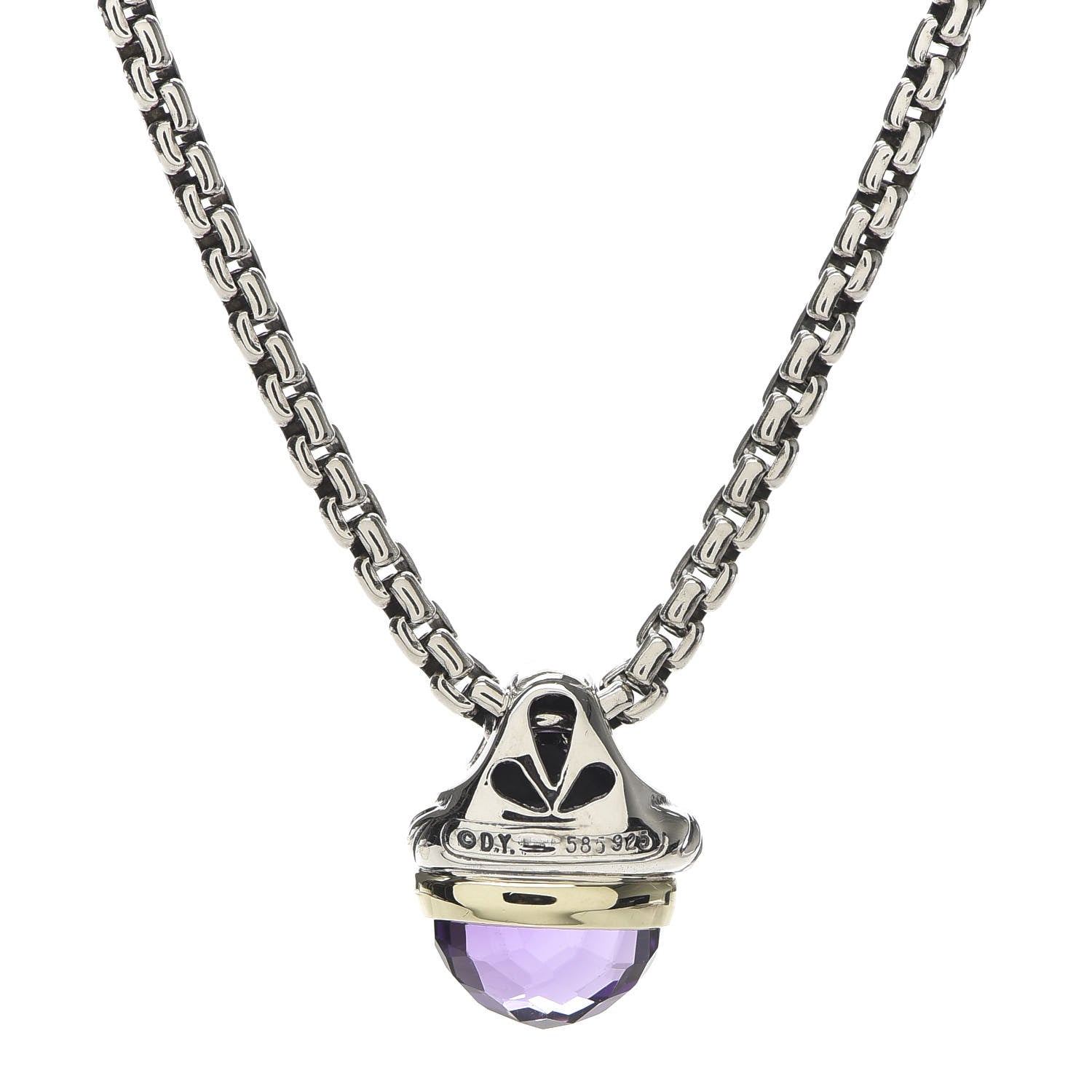 David Yurman Sterling Silver 14K Yellow Gold Amethyst 10mm Acorn Pendant Necklace 5 of 5