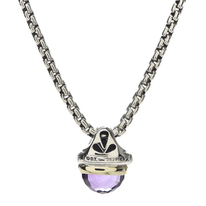 David Yurman Sterling Silver 14K Yellow Gold Amethyst 10mm Acorn Pendant Necklace 5 of 5
