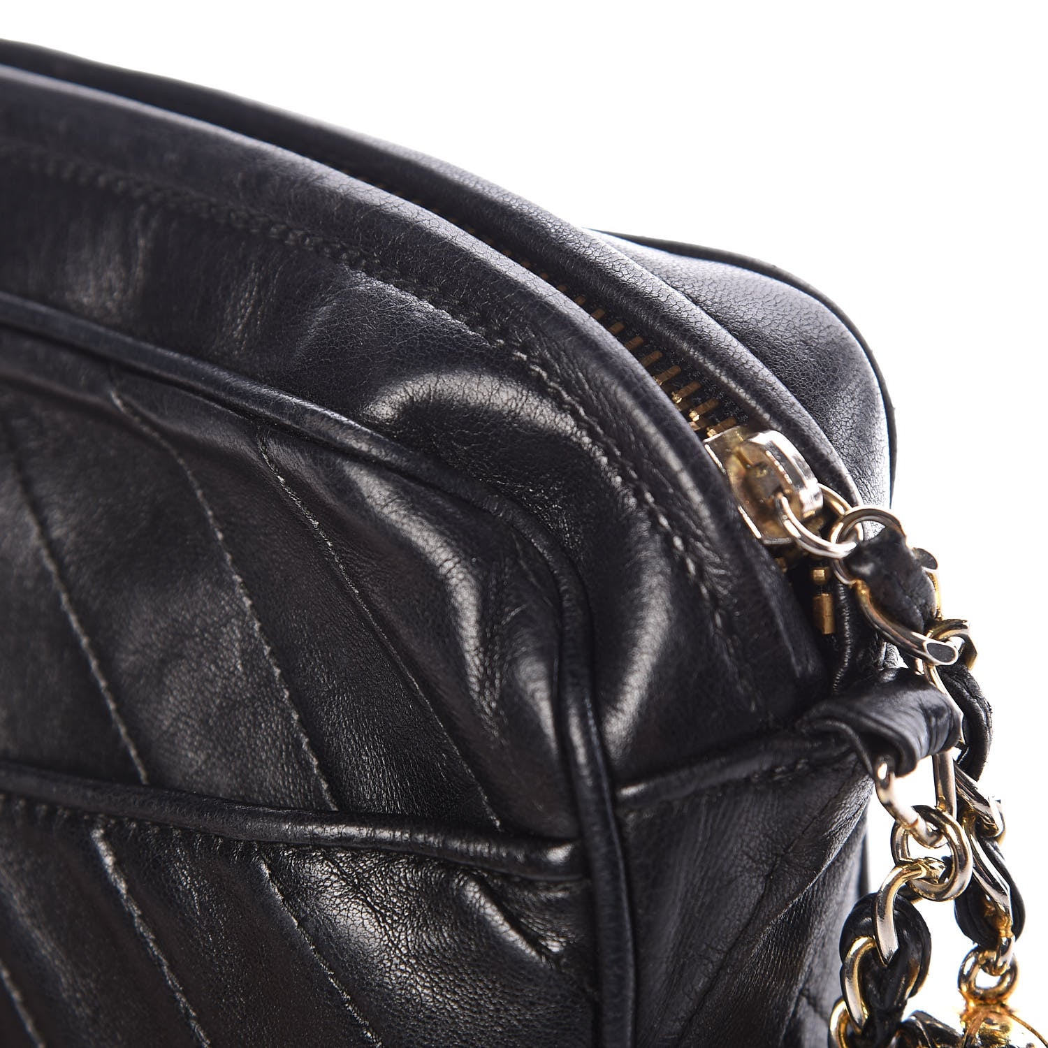 Chanel Lambskin Chevron Quilted Tassel Camera Case Black 13 of 16