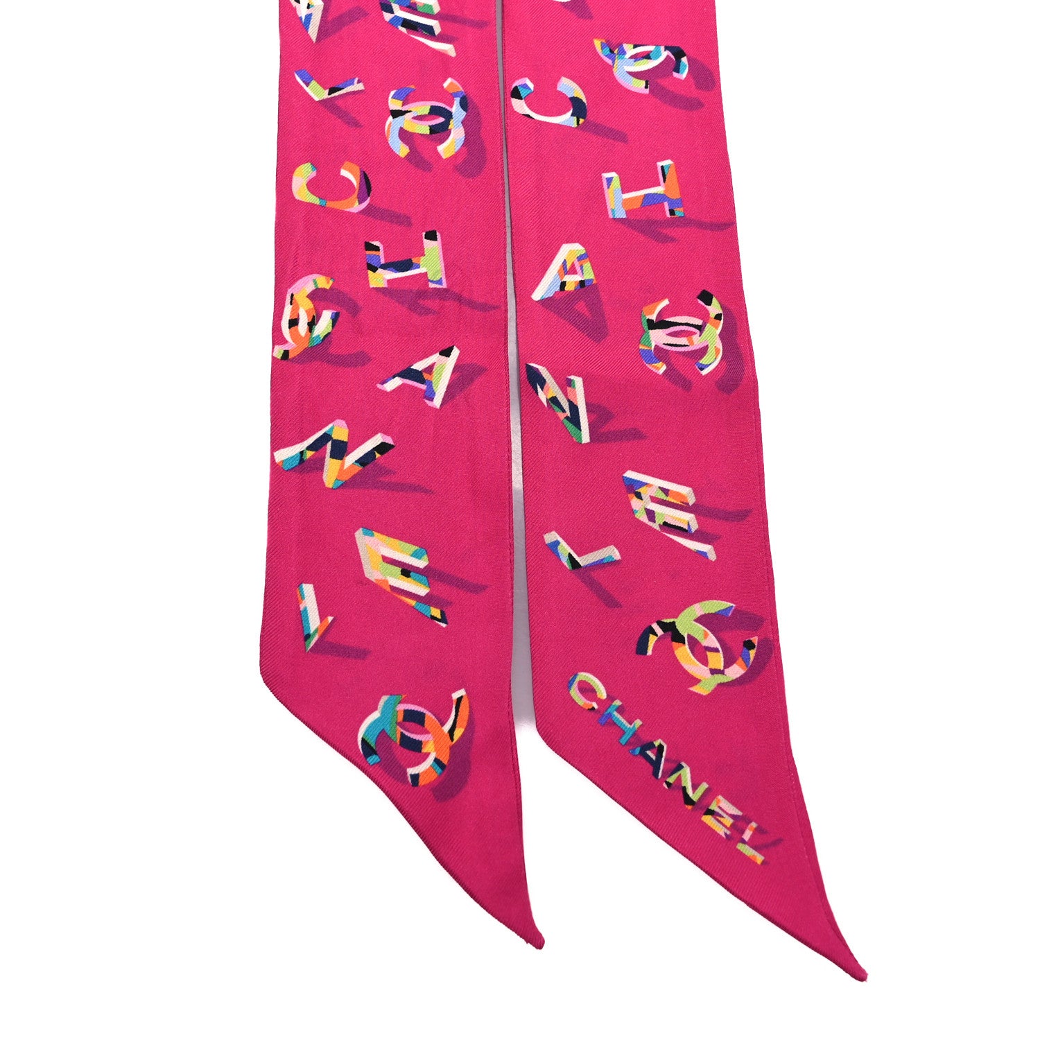Chanel Silk CC Slim Bandeau Scarf Pink Multicolor 2 of 3