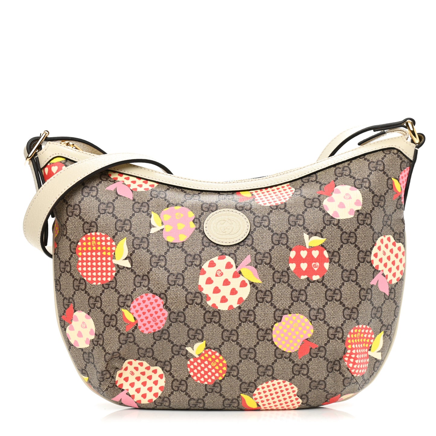 GG Supreme Monogram Les Pommes Small Ophidia Half Moon Hobo Beige Multicolor Mystic White