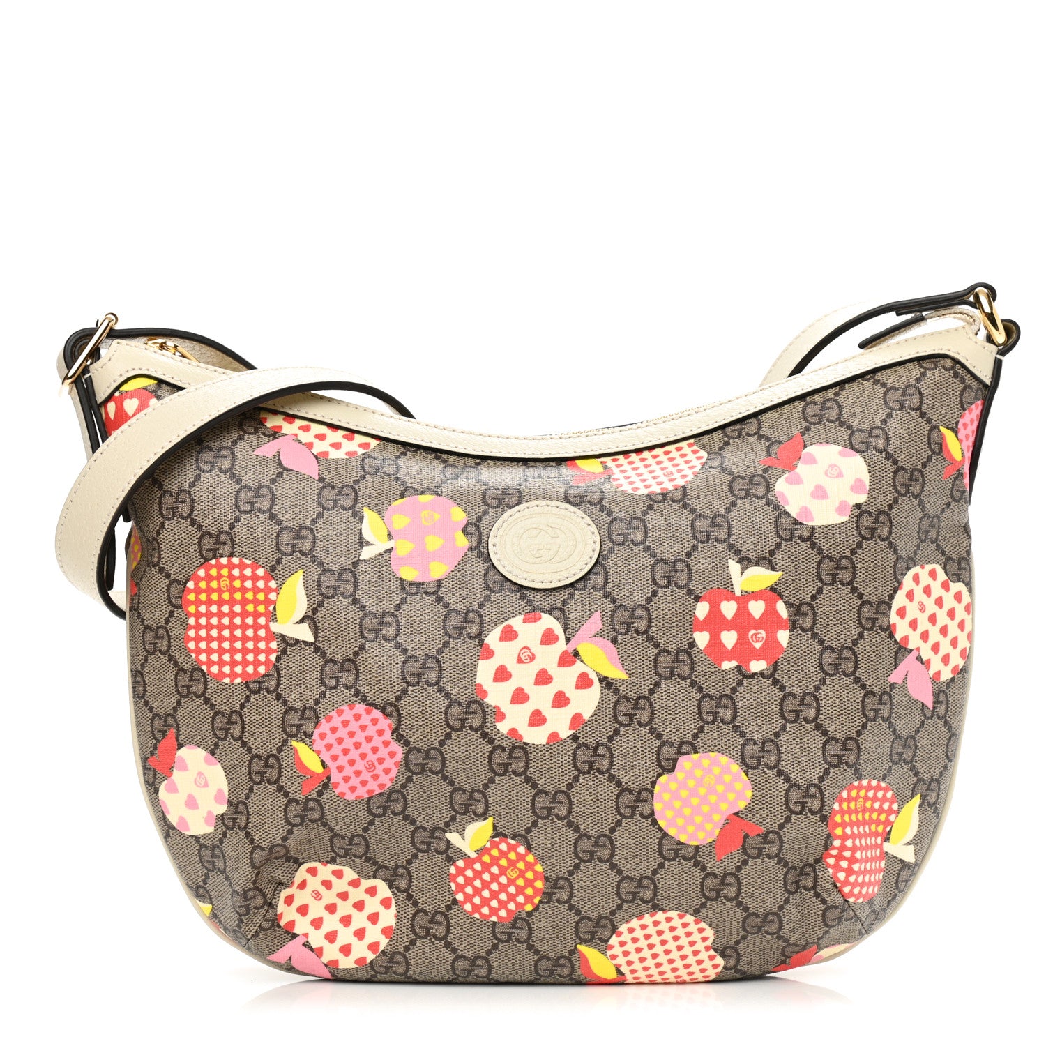 Gucci GG Supreme Monogram Les Pommes Small Ophidia Half Moon Hobo Beige Multicolor Mystic White 1 of 8