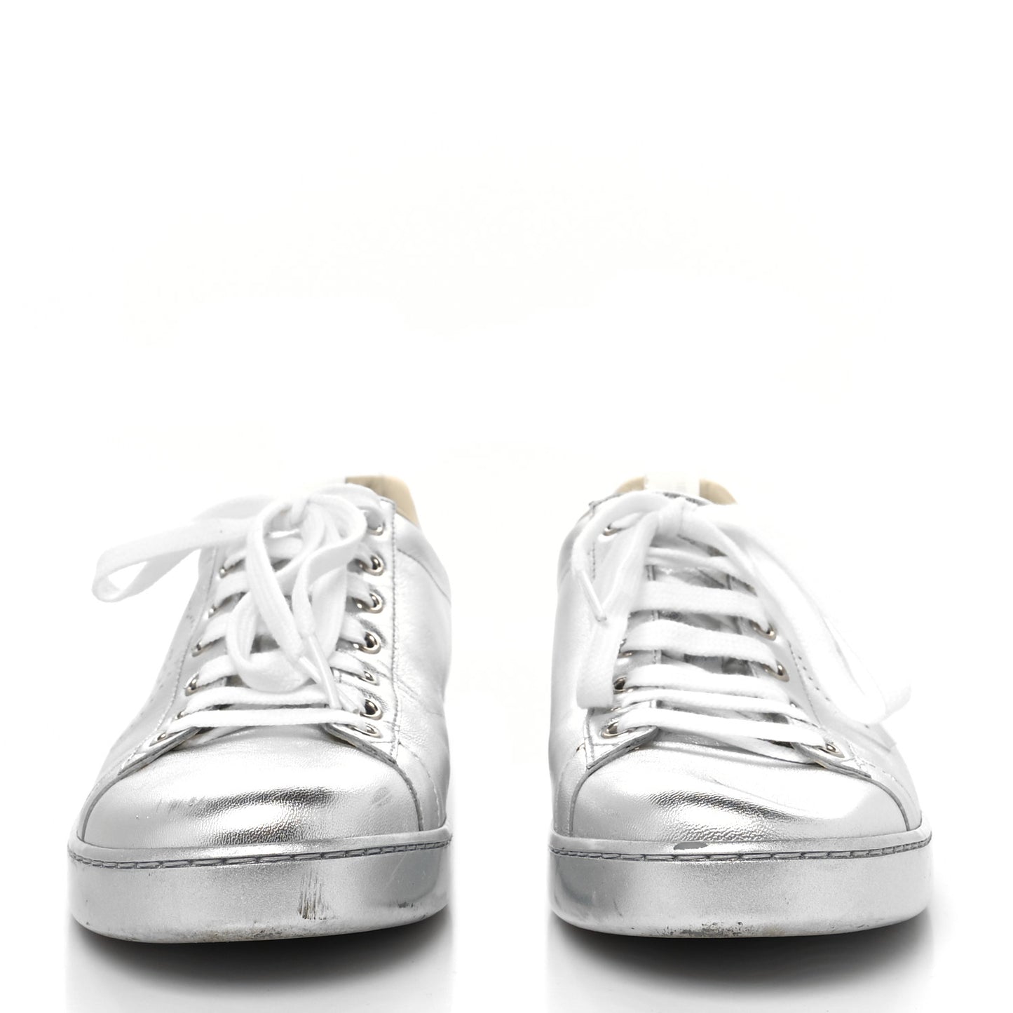 Metallic Nappa Interlocking G Perforated Womens Ace Sneakers 39.5 Silver