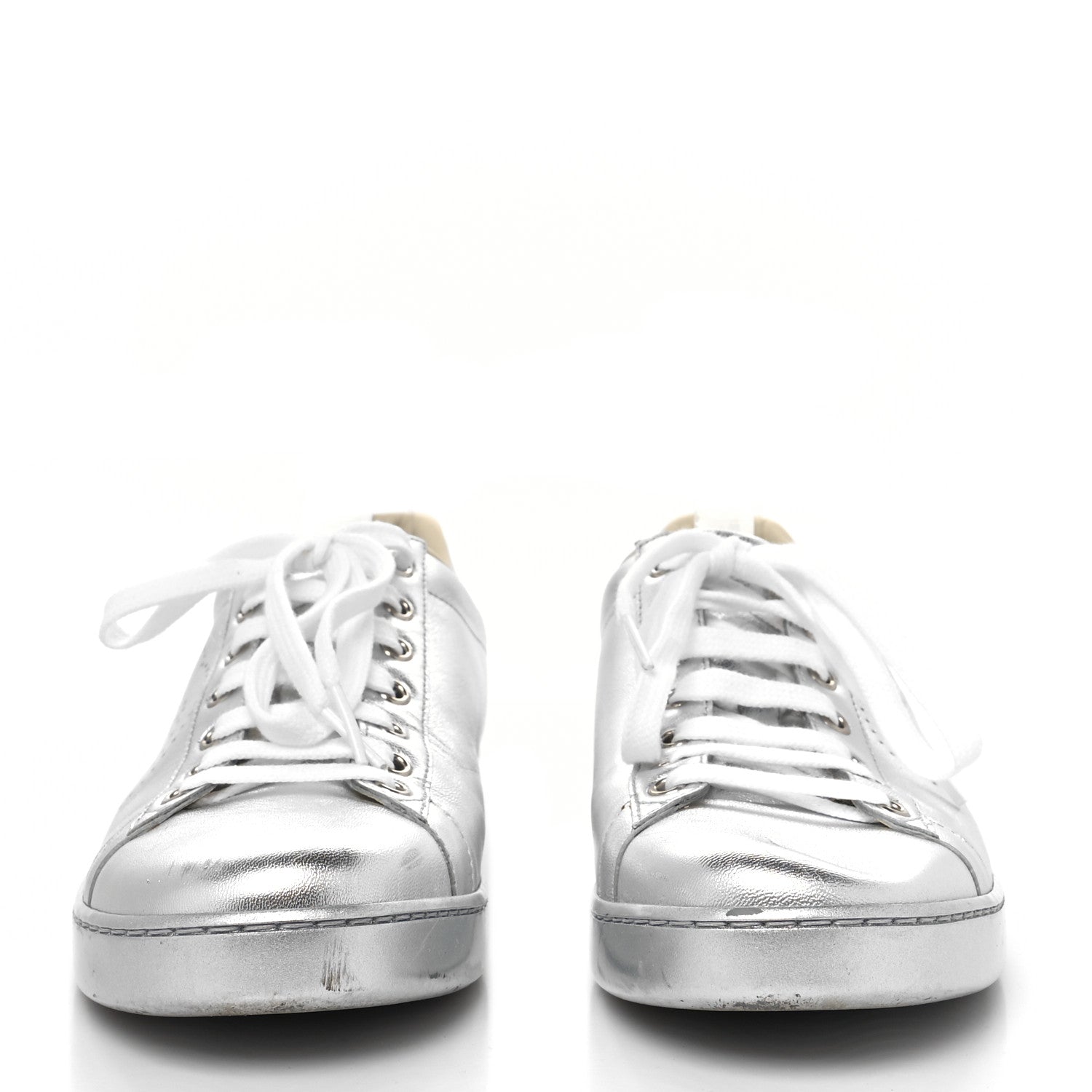 Gucci Metallic Nappa Interlocking G Perforated Womens Ace Sneakers 39.5 Silver 2 of 9