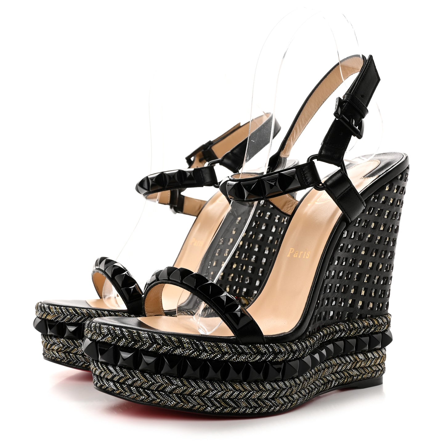 Nappa Lame Cataclou 140 Wedge Sandals 39 Black