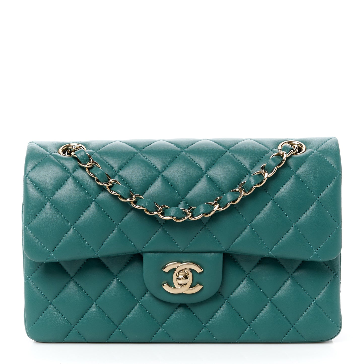 Lambskin Quilted Small Double Flap Green
